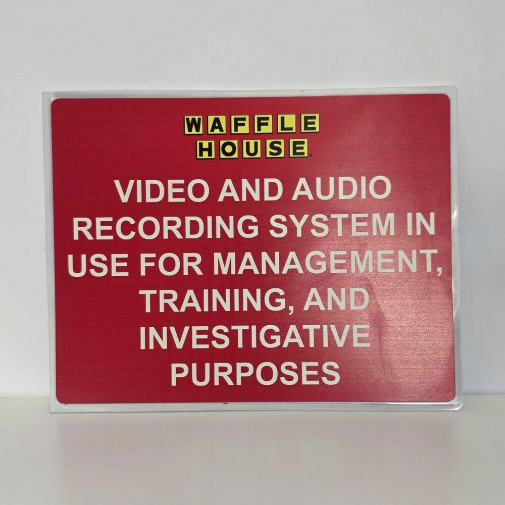 Waffle House Video Audio Recording Notice Sign 11x9 Restaurant Wall Sign